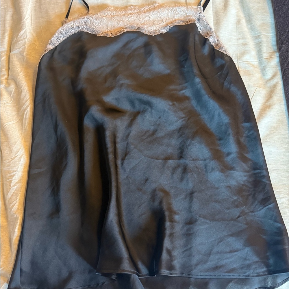 Victoria's Secret Black Satin Chemise with Lace